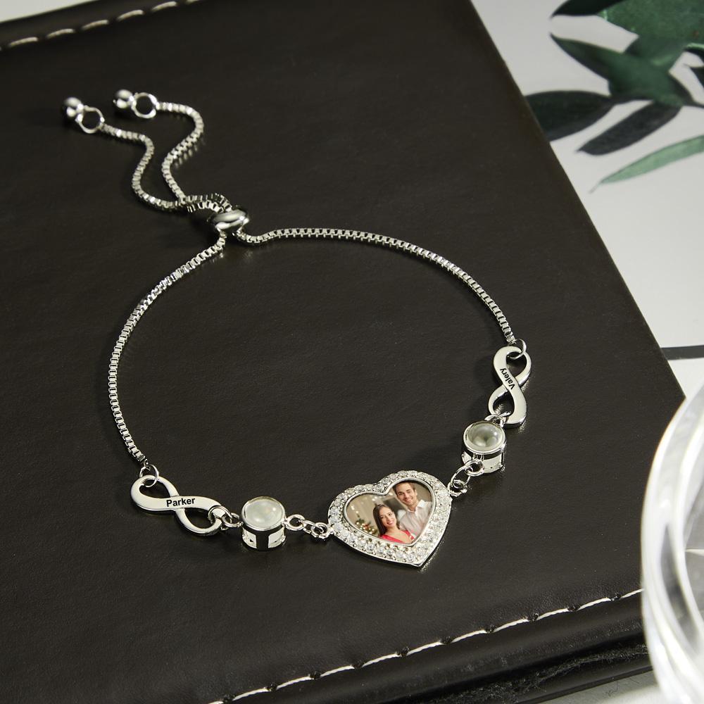 Pulsera De Proyección De Fotos Personalizada Con Texto Love Infinite Bracelet Jewelry Gift Para Ella - soufeeles