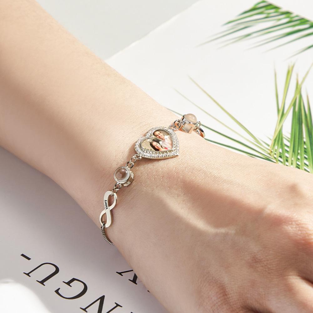Pulsera De Proyección De Fotos Personalizada Con Texto Love Infinite Bracelet Jewelry Gift Para Ella - soufeeles