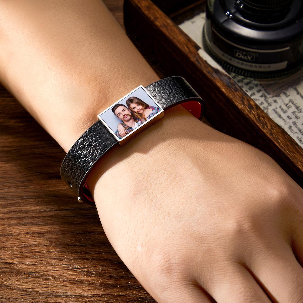 Pulsera Con Foto Personalizada Foto Personalizada Pulsera De Cuero Regalo Para Hombres - soufeeles