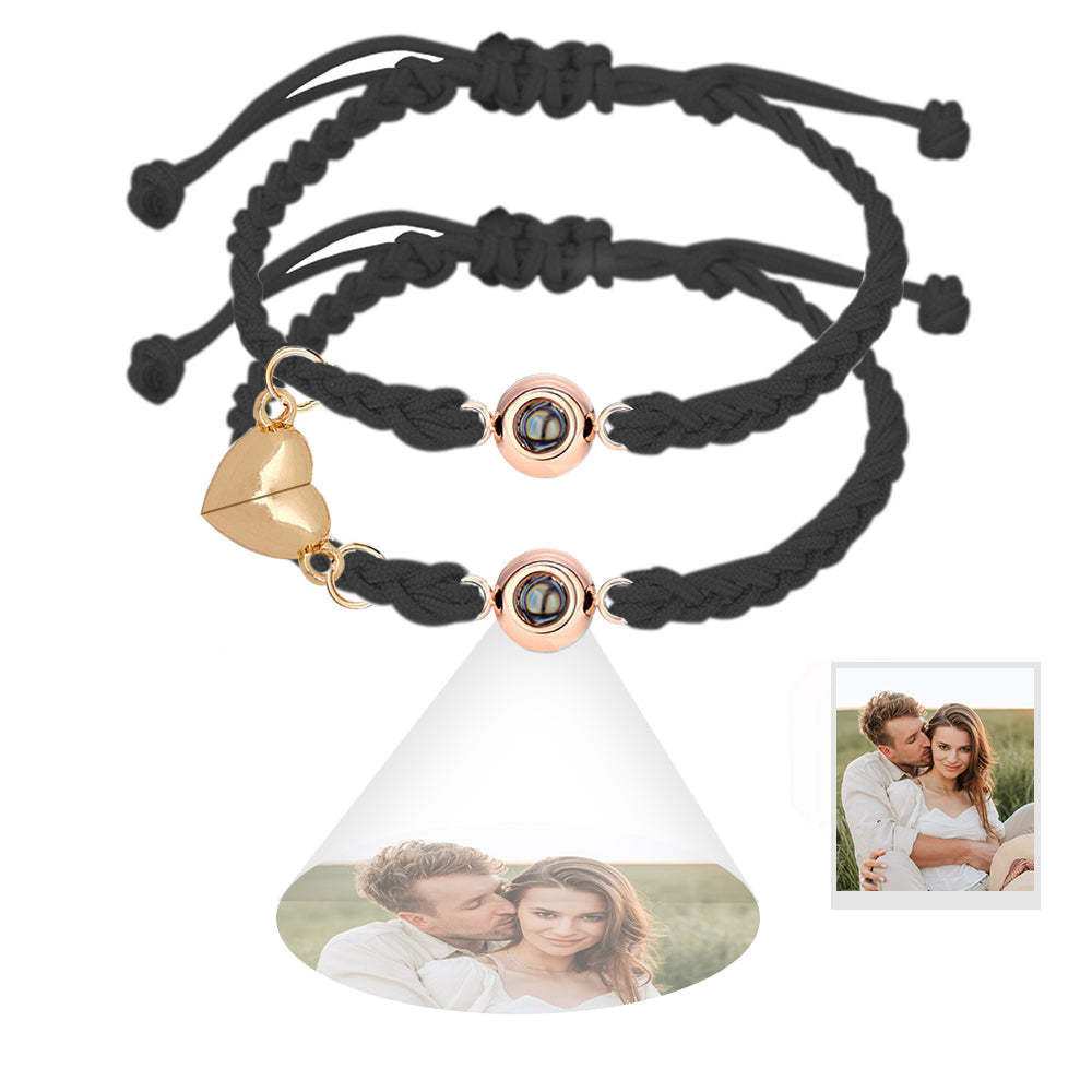 Pulsera De Proyección De Foto Personalizada Regalo De Pulsera Magnética De Corazón Tejido Simple Para Pareja - soufeeles