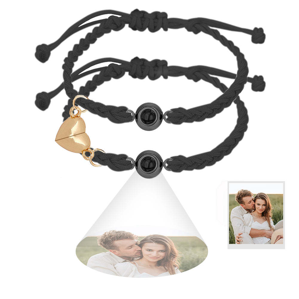 Pulsera De Proyección De Foto Personalizada Regalo De Pulsera Magnética De Corazón Tejido Simple Para Pareja - soufeeles