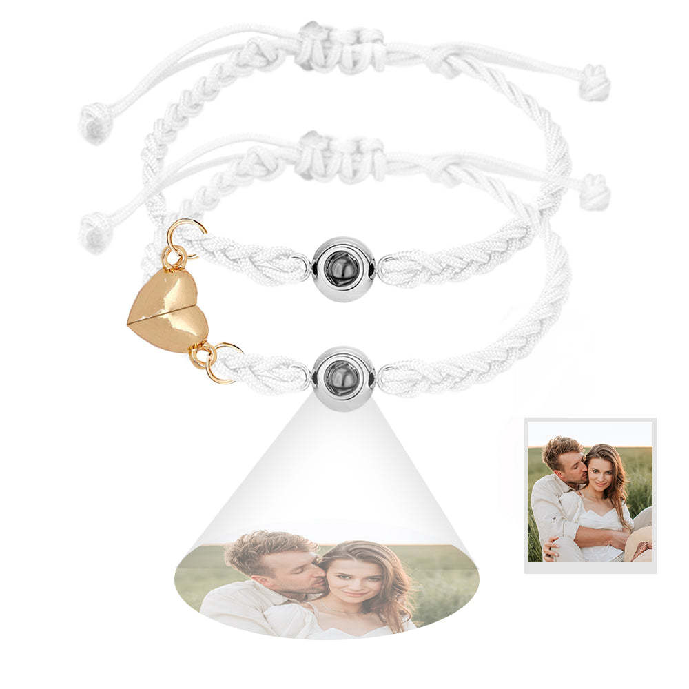 Pulsera De Proyección De Foto Personalizada Regalo De Pulsera Magnética De Corazón Tejido Simple Para Pareja - soufeeles