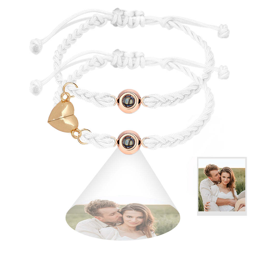 Pulsera De Proyección De Foto Personalizada Regalo De Pulsera Magnética De Corazón Tejido Simple Para Pareja - soufeeles