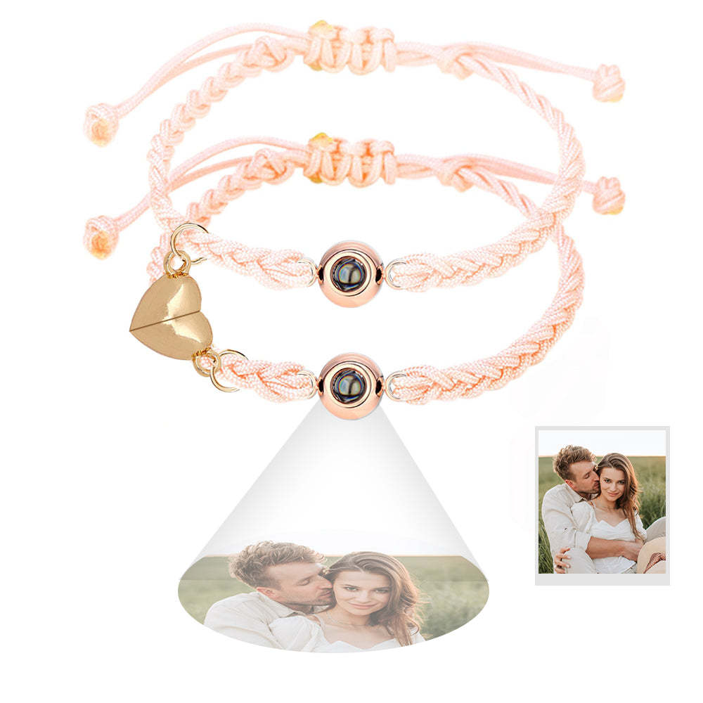 Pulsera De Proyección De Foto Personalizada Regalo De Pulsera Magnética De Corazón Tejido Simple Para Pareja - soufeeles