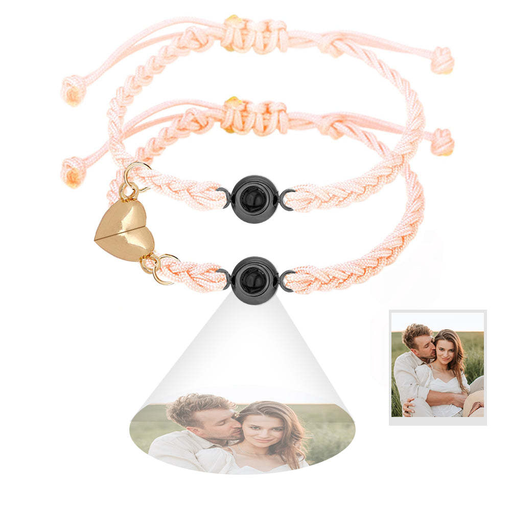 Pulsera De Proyección De Foto Personalizada Regalo De Pulsera Magnética De Corazón Tejido Simple Para Pareja - soufeeles