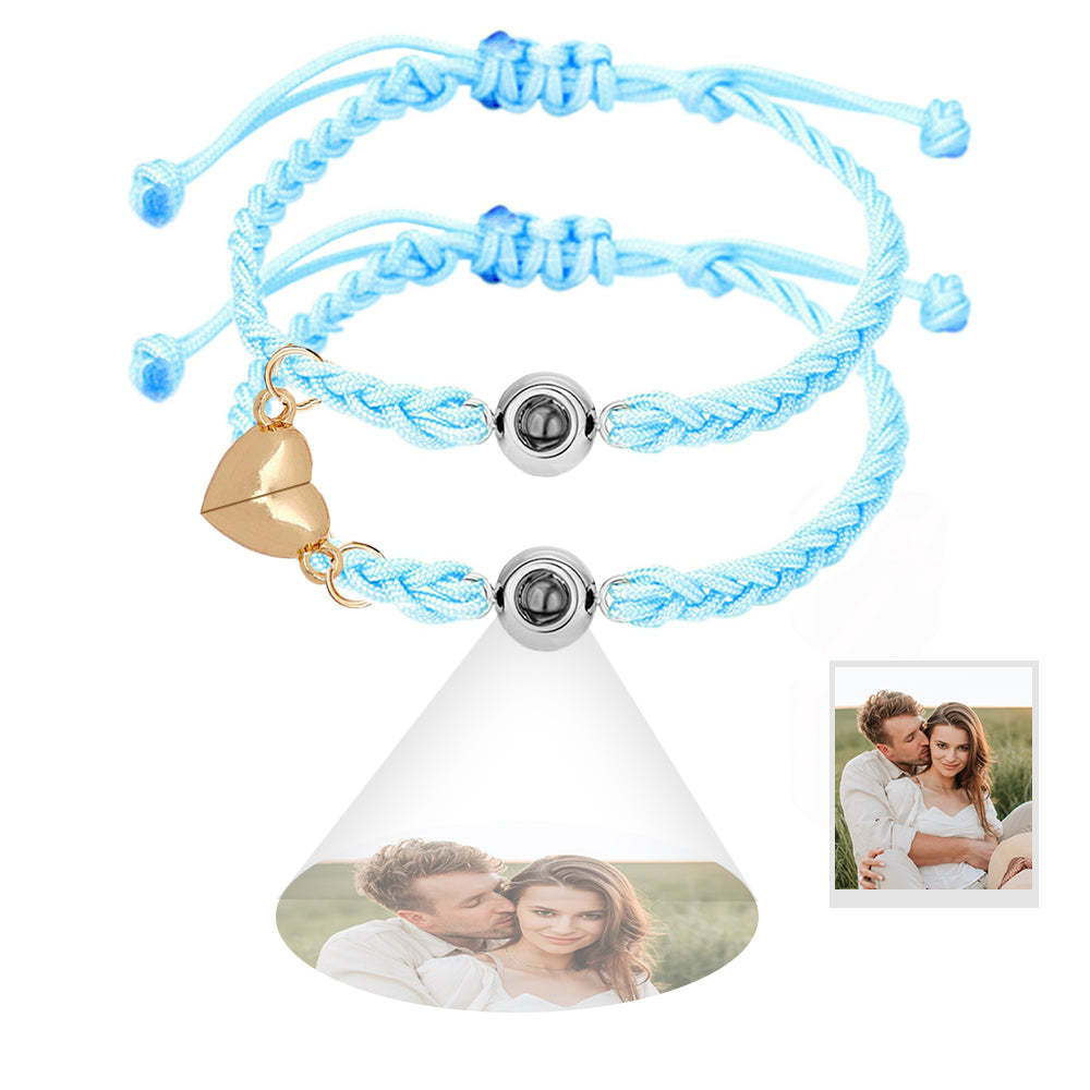 Pulsera De Proyección De Foto Personalizada Regalo De Pulsera Magnética De Corazón Tejido Simple Para Pareja - soufeeles