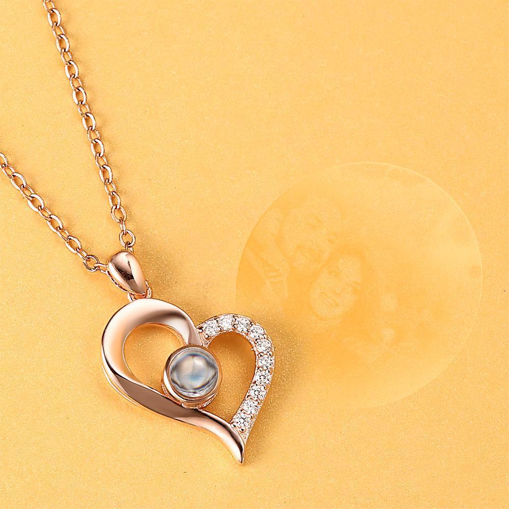 Collar Personalizado con Foto de la Proyección Collar de Corazón - Plata