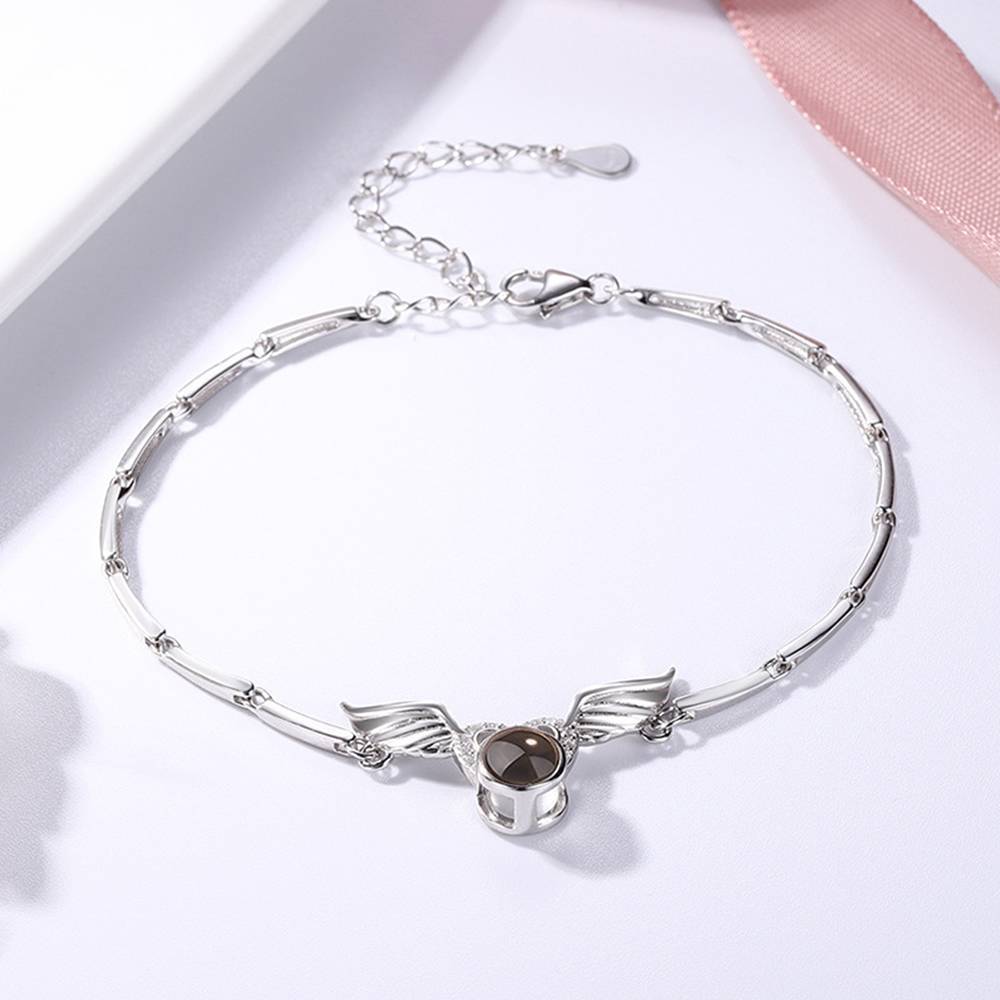 Te Amo Pulsera en 100 Idiomas Alas de ángel Pulsera Grabado de Proyección Plata