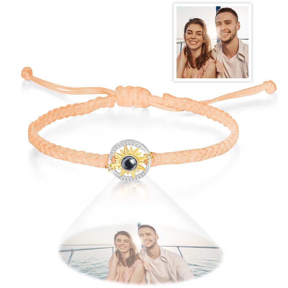 Regalos Personalizados De La Pareja De La Moda De La Flor Del Sol De La Pulsera De La Proyección De La Foto - soufeeles