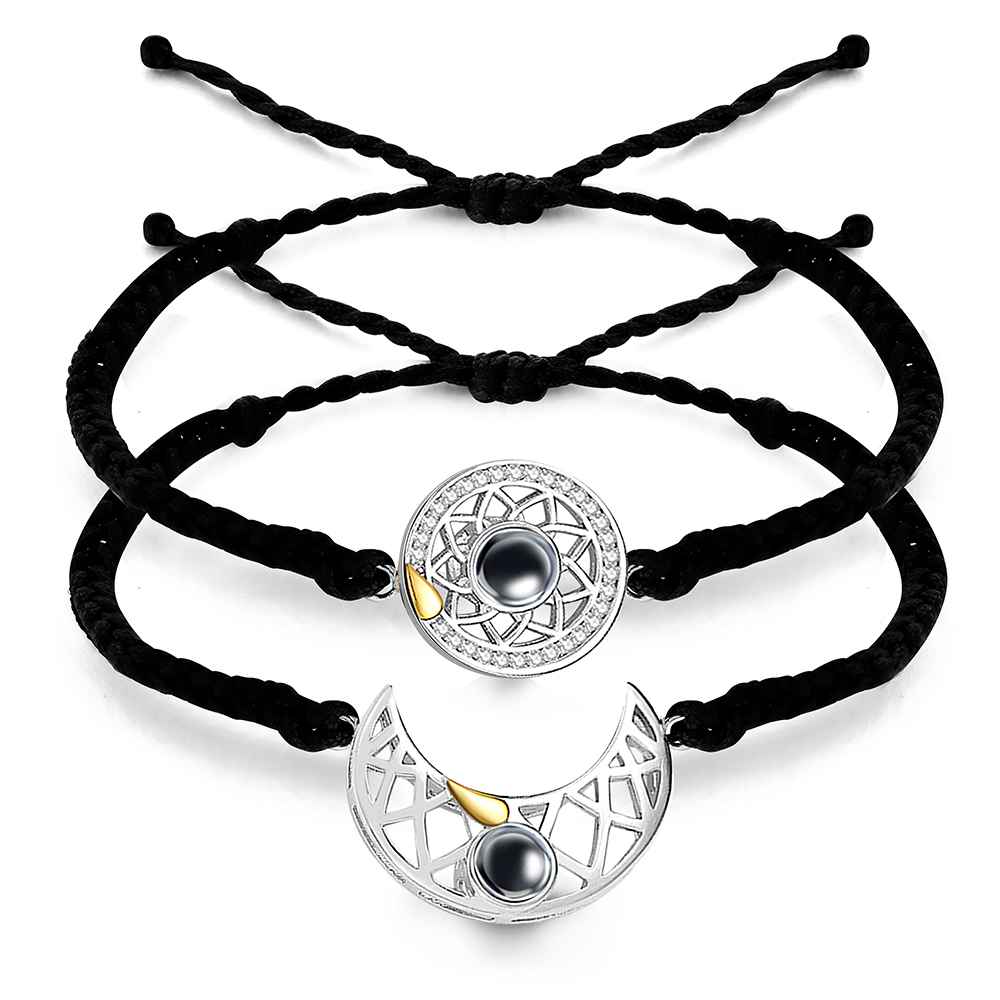 Pulsera De Proyección De Fotos Personalizada Pulsera De Cuerda Trenzada De Sol Y Luna Para Parejas - soufeeles