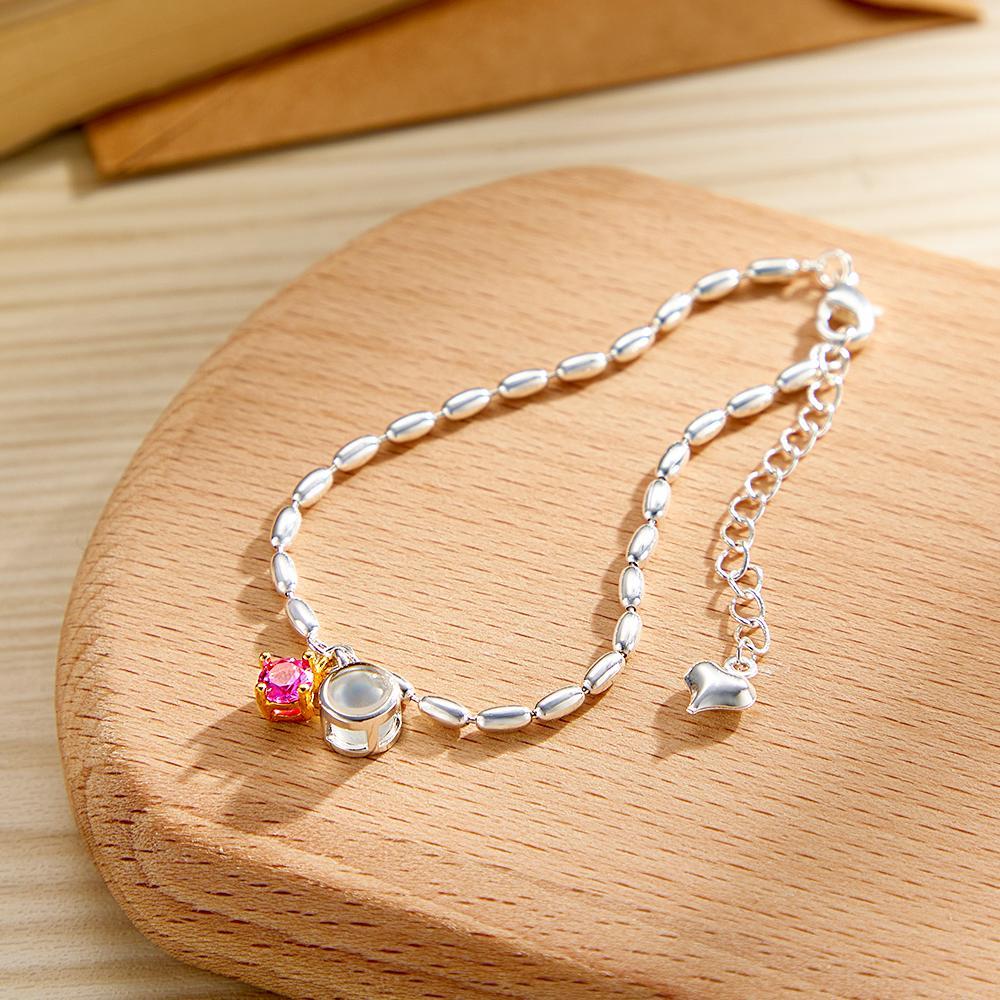 Pulsera De Foto De Proyección Personalizada, Pulsera De Piedra Natal Personalizada, Joyería Conmemorativa, Regalo De Cumpleaños, Regalo Del Día De La Madre - soufeeles