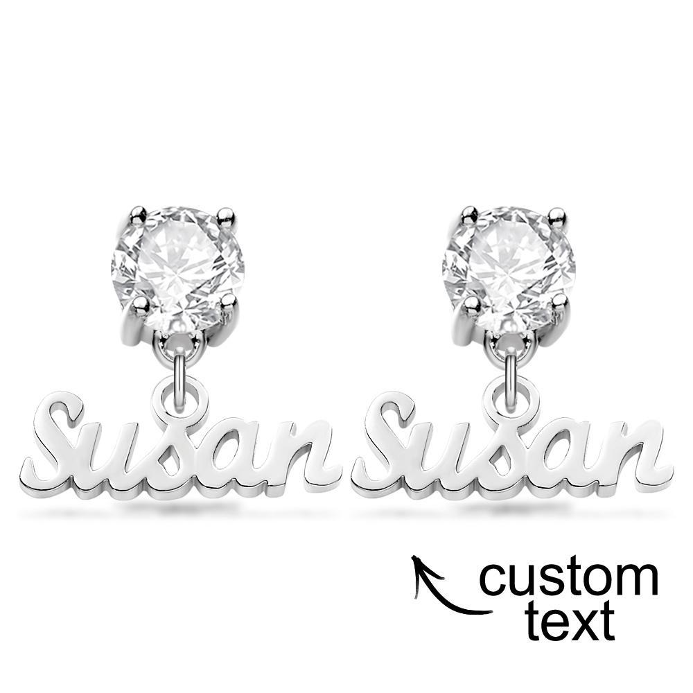 Aretes Con Nombre Personalizado Para Mujer Con Piedra De Nacimiento Aretes Colgantes Con Nombre Personalizado