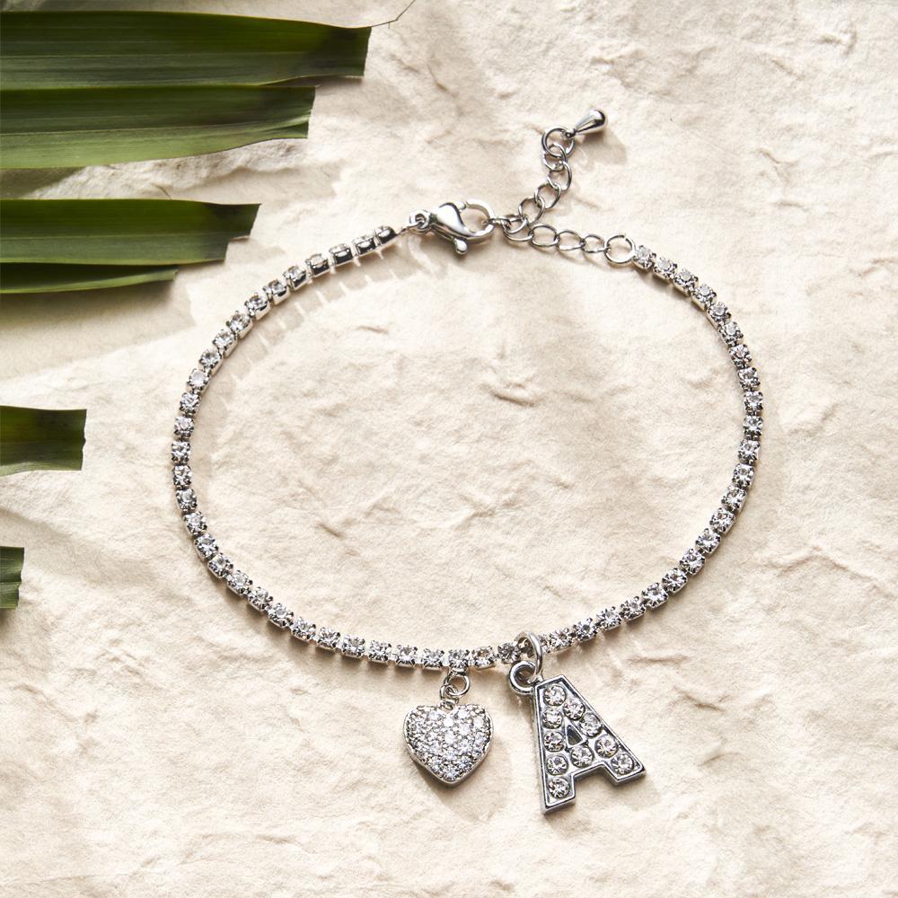Tobillera Con Inicial Brillante Personalizada, Tobillera Con Nombre Personalizado, Cadena De Tobillo Ajustable, Regalo Para Ella - soufeeles