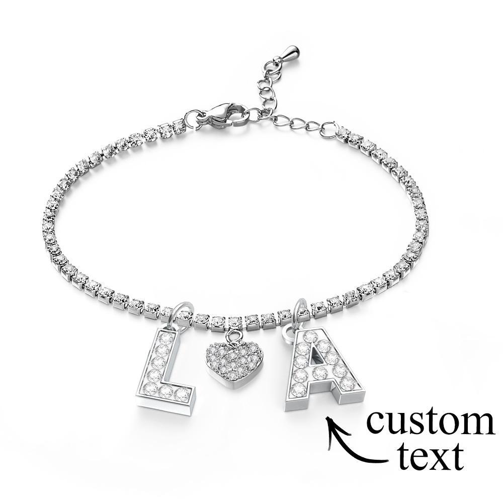 Tobillera Con Inicial Brillante Personalizada, Tobillera Con Nombre Personalizado, Cadena De Tobillo Ajustable, Regalo Para Ella - soufeeles