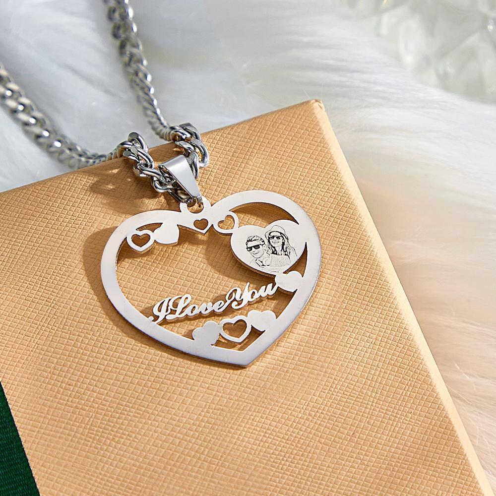 Collar De Corazón De Halo Grabado Con Foto Personalizada En Oro, Plata Y Oro Rosa Colgante De Medallón En Forma De Corazón Collar De Corazón Con Foto - soufeeles