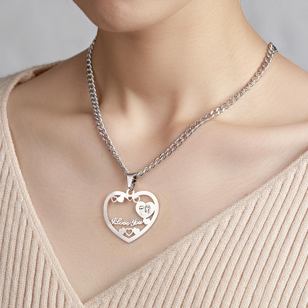 Collar De Corazón De Halo Grabado Con Foto Personalizada En Oro, Plata Y Oro Rosa Colgante De Medallón En Forma De Corazón Collar De Corazón Con Foto - soufeeles