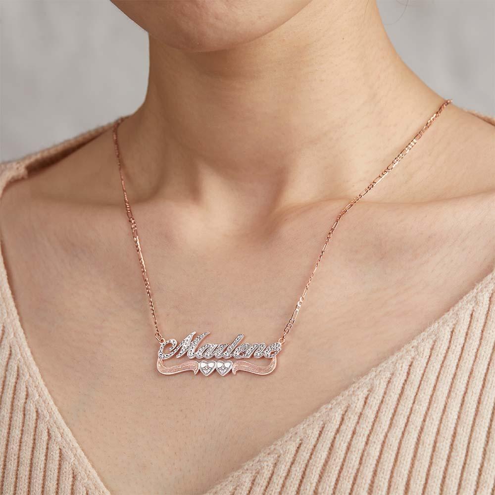 Collar Con Nombre Personalizado De Corazón De Dos Tonos Regalo De Cumpleaños Brillante Para Sus Seres Queridos - soufeeles