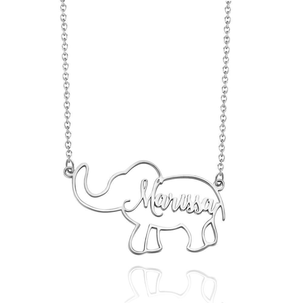 Collar Grabado Personalizado Nombre Elefante Hueco Diseño Único Regalo De Confesión