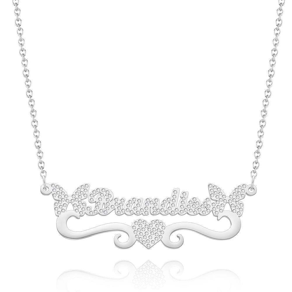 Collar Con Nombre Grabado Personalizado Corazón De Mariposa Brillante Regalos De Diamantes - soufeeles