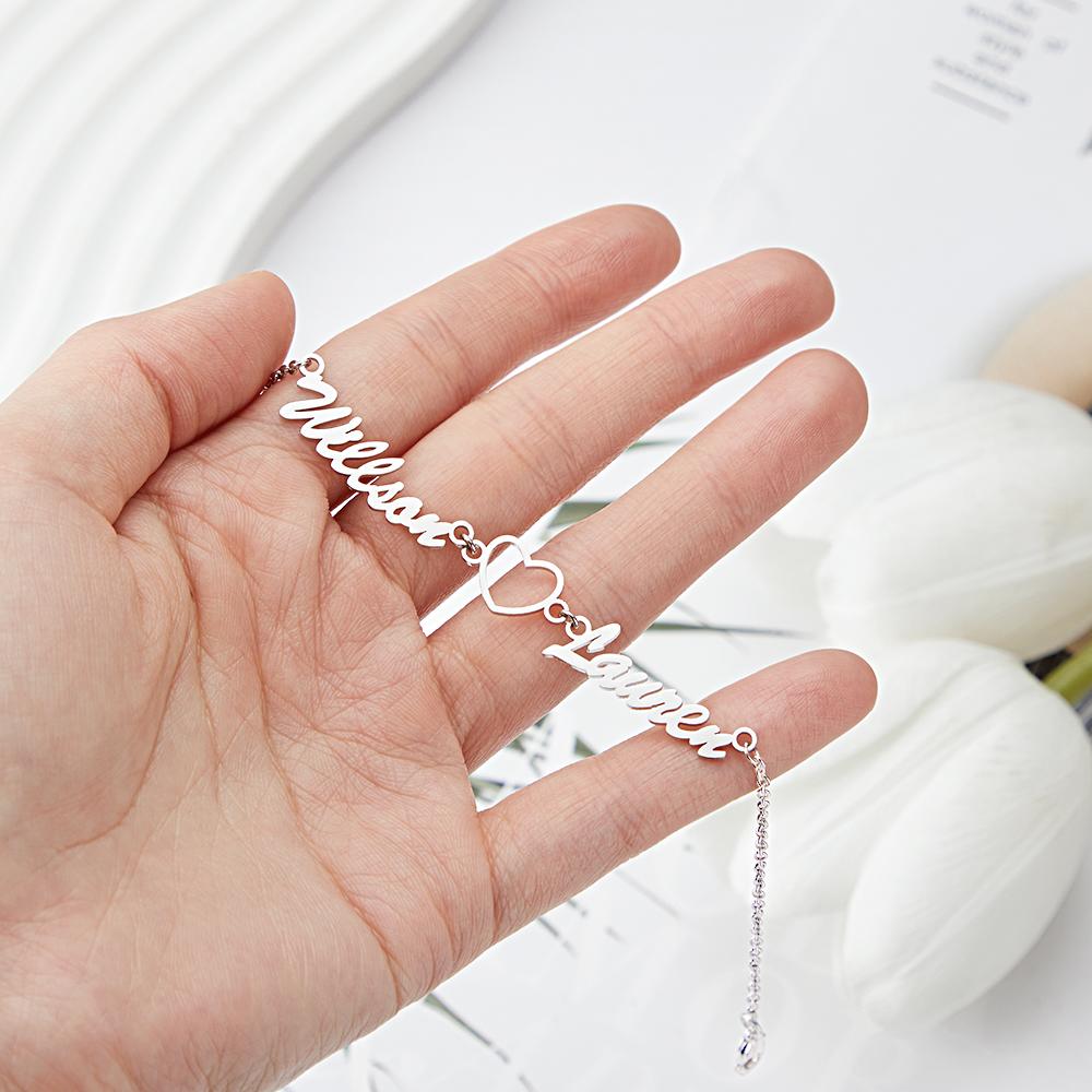 Pulsera con nombre personalizado Chapado en oro de 18 quilates Nombre doble grabado Pulsera con nombre personalizado ajustable Regalo para parejas en el Día de San Valentín