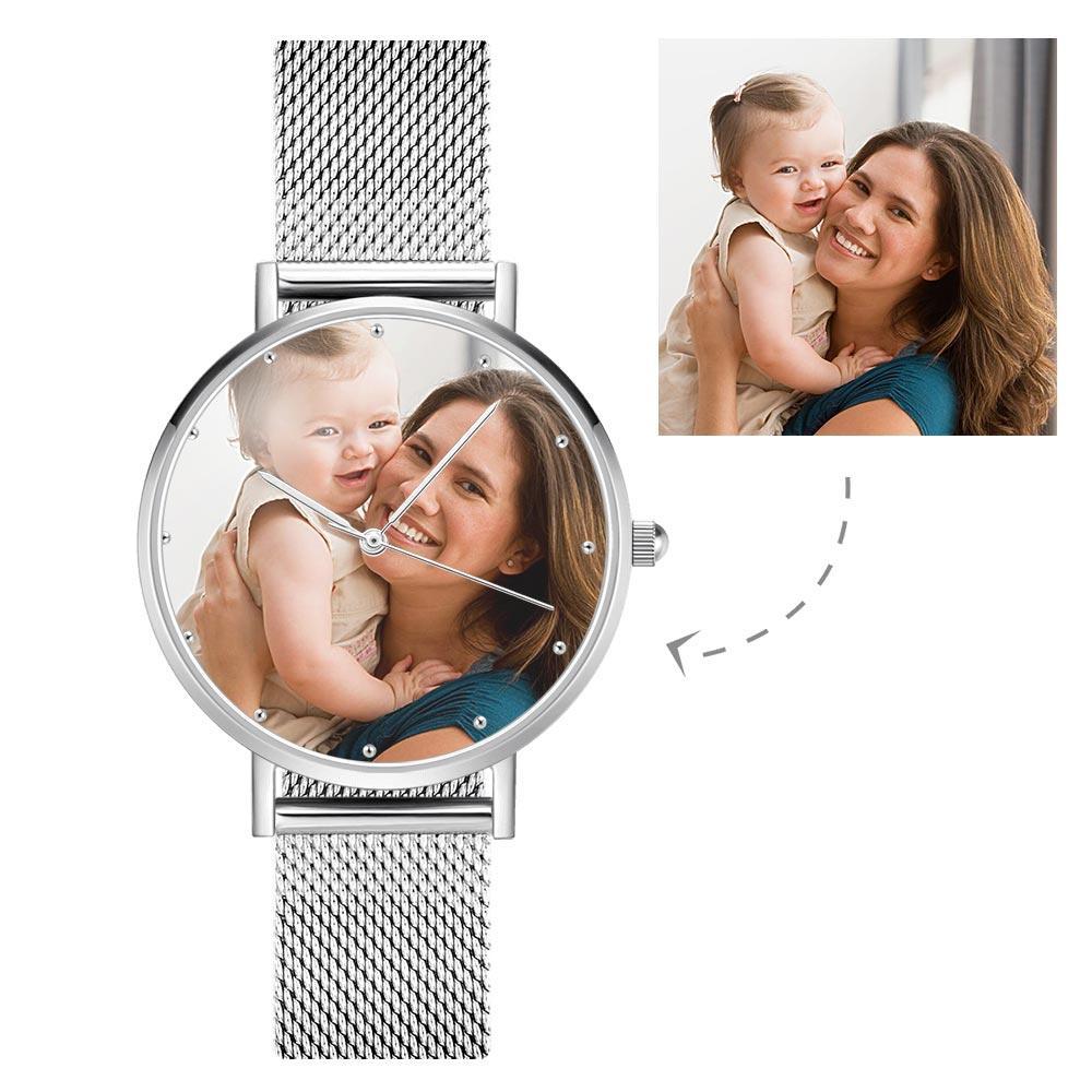 Hombre Reloj Grabable de Foto con Pulsera de Negro Aleación 40mm