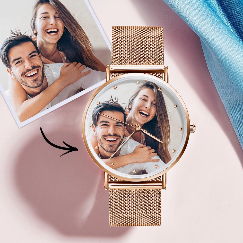 Grabable Unisexo Pulsera de Aleación de Oro Rosa Reloj de Foto 40mm