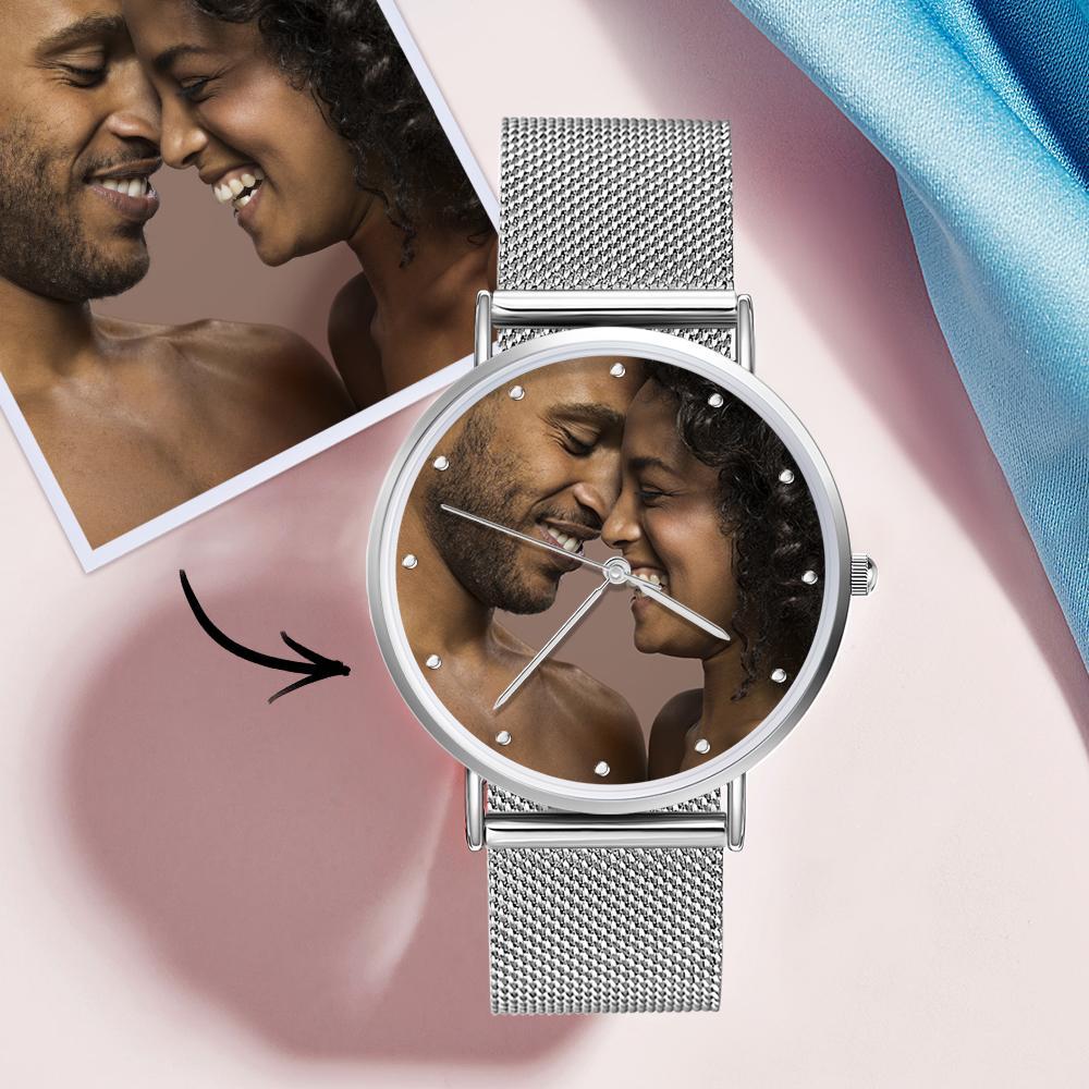 Reloj Con Foto De Brazalete De Aleación Negra Grabado Para Mujer De 36 Mm