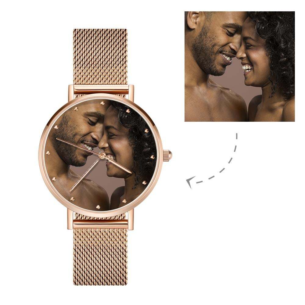 Reloj Con Foto De Pulsera De Aleación De Oro Rosa Grabado Para Mujer De 36 Mm