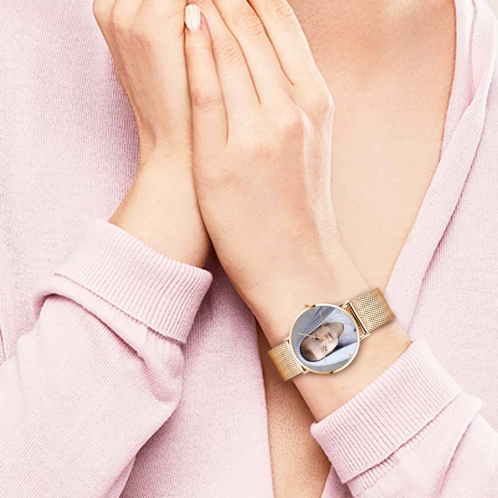 Grabable Femenino Pulsera de Aleación Oro Rosa Reloj de Foto 36mm