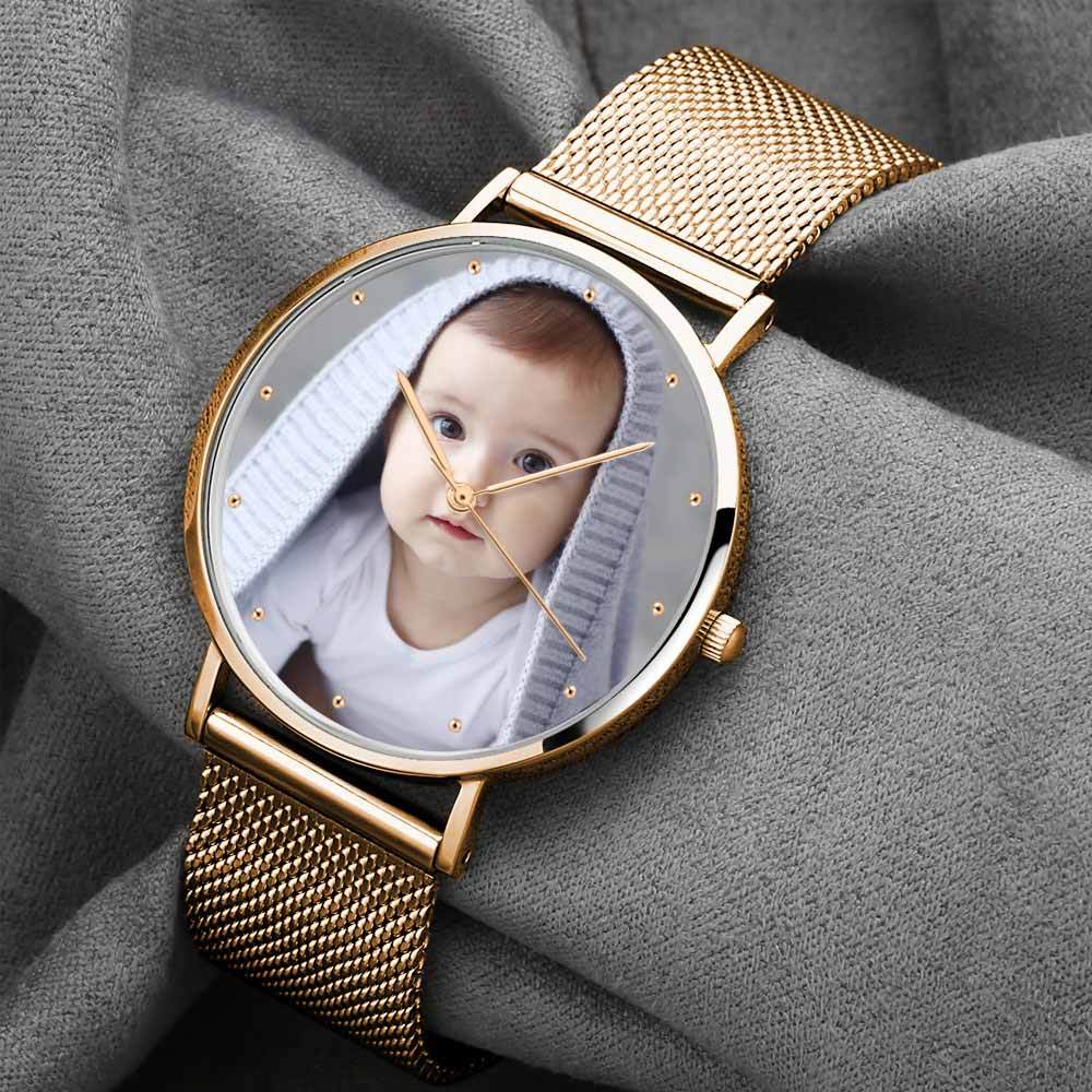 Grabable Femenino Pulsera de Aleación Oro Rosa Reloj de Foto 36mm