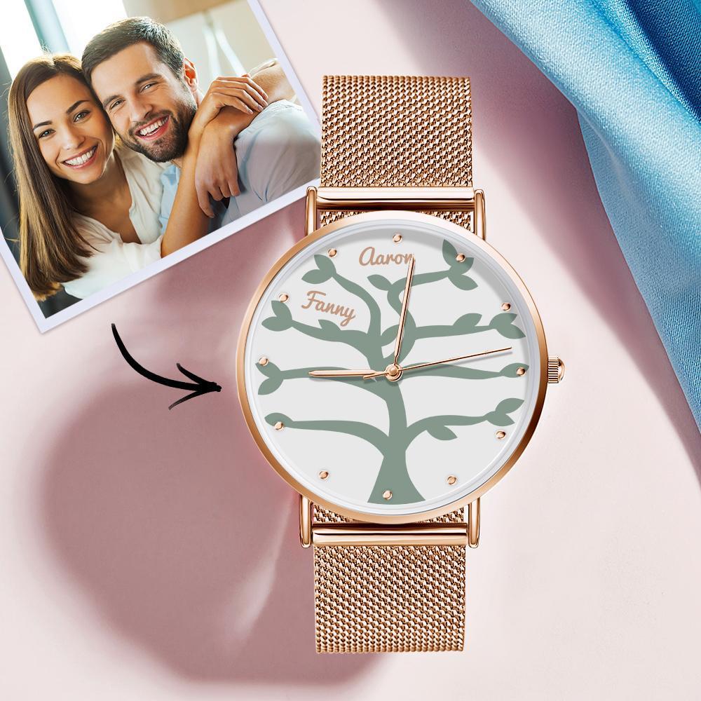 Reloj con Nombre Reloj de Pulsera de Aleación de Oro Rosa para Mujer, 36 Mm, Regalos únicos (1-9 Nombres)