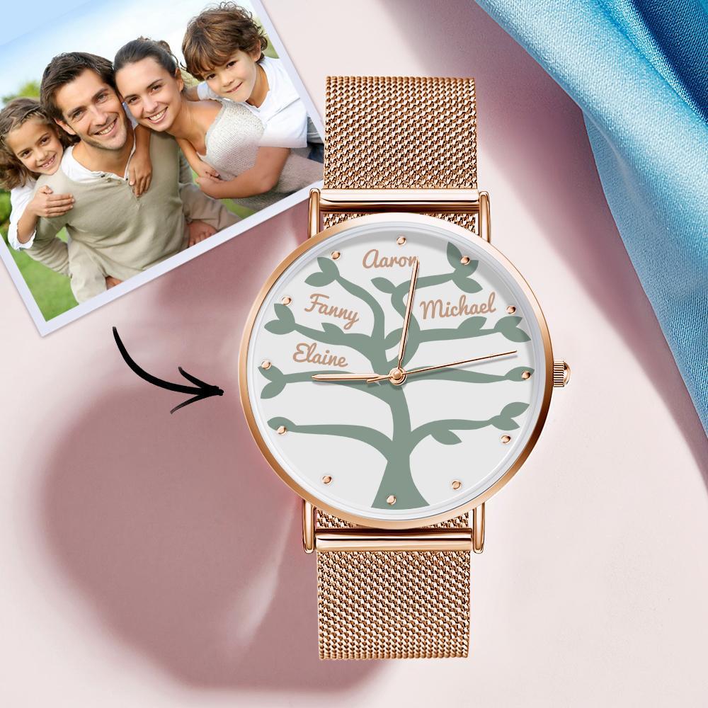 Reloj con Nombre Reloj de Pulsera de Aleación de Oro Rosa para Mujer, 36 Mm, Regalos únicos (1-9 Nombres)