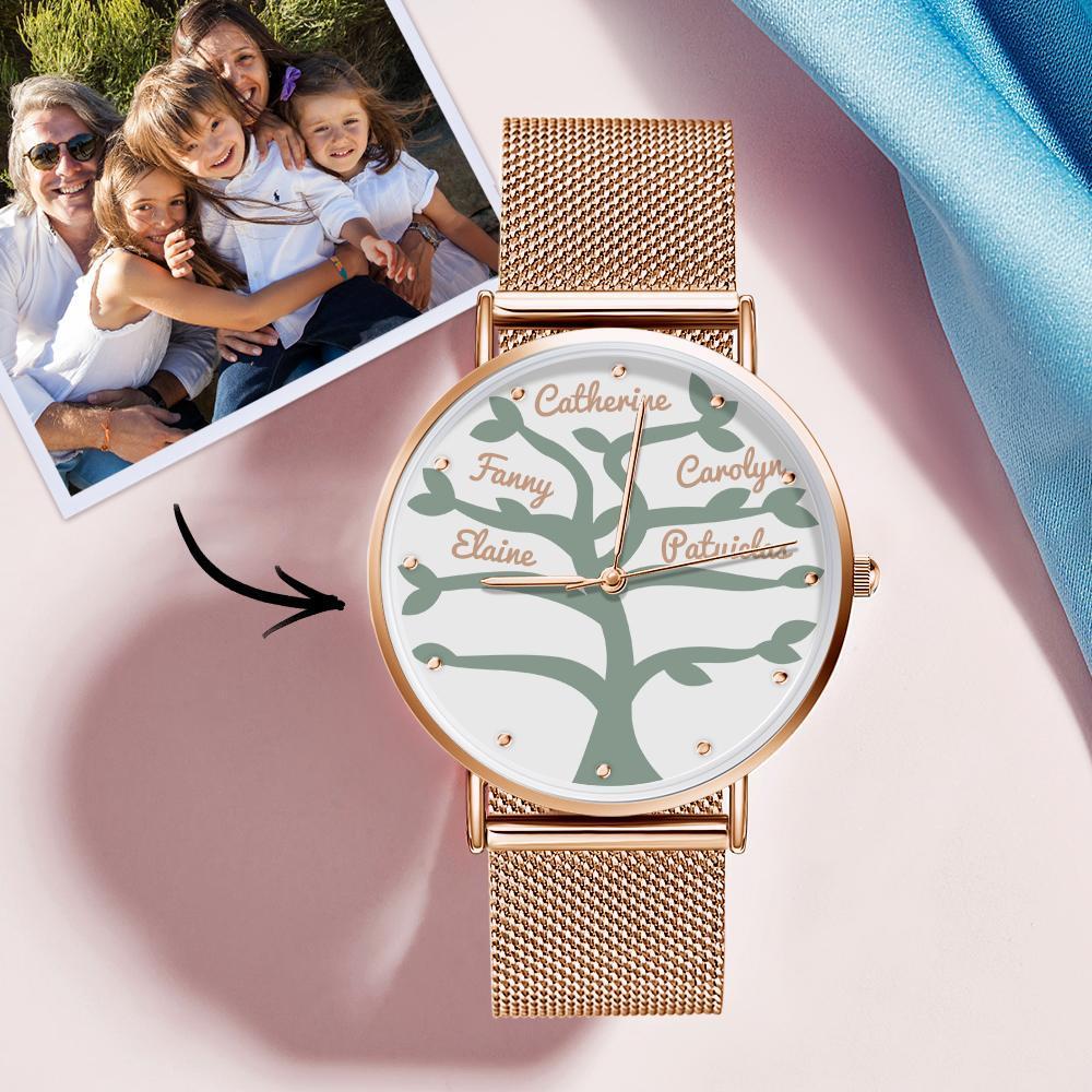 Reloj con Nombre Reloj de Pulsera de Aleación de Oro Rosa para Mujer, 36 Mm, Regalos únicos (1-9 Nombres)