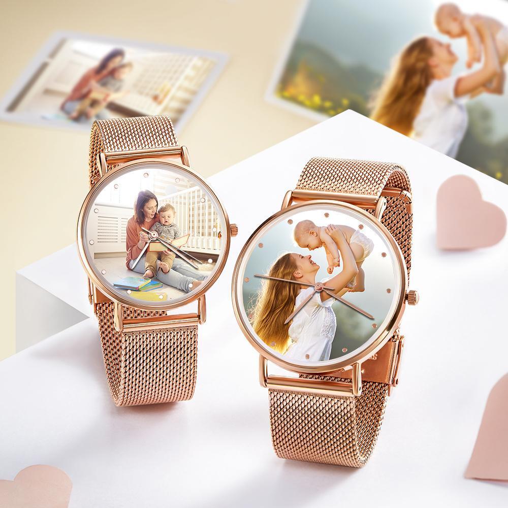 Regalos del Día de Madre - Foto Reloj de Correa Oro Rosa de Aleación con Grabado 36mm para Mujeres