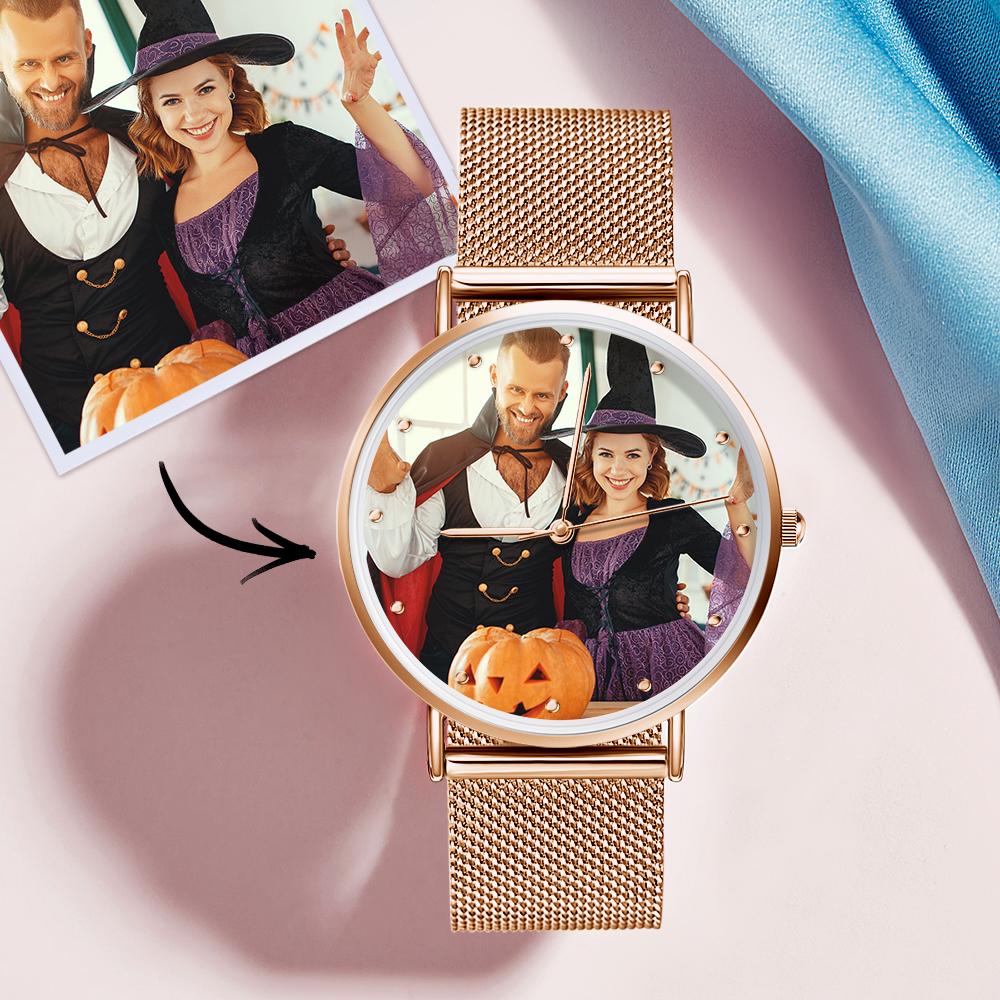 Regalos del Día de Madre - Foto Reloj de Correa Oro Rosa de Aleación con Grabado 36mm para Mujeres