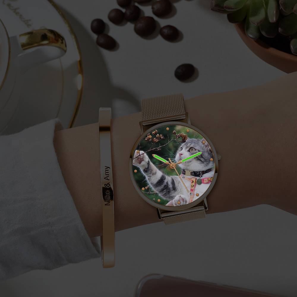 Reloj Grabado con Foto con Puntero Luminoso Correa de Aleación de Oro Rosa Reloj con Foto 36 mm - Femenino