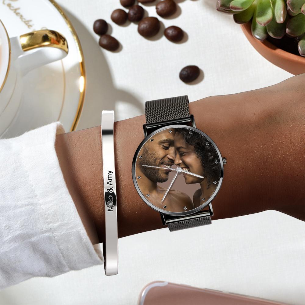 Reloj Con Foto De Pulsera De Aleación De Oro Rosa Grabado Para Mujer De 36 Mm