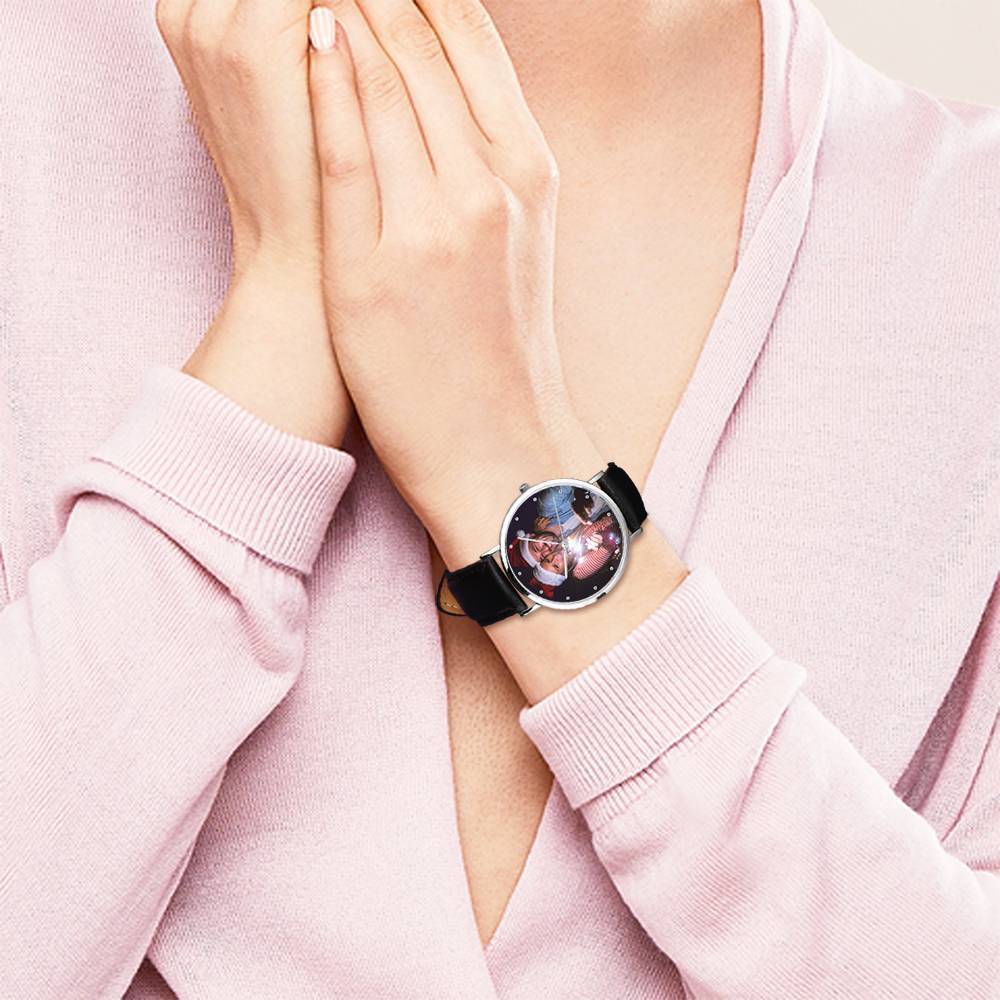Grabable Femenino Reloj de Foto Correa de Cuero Negro 36mm