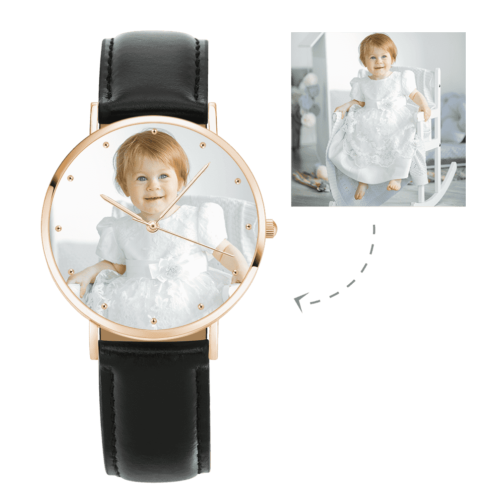 Grabable Femenino Reloj de Foto Tono de Oro Rosa Correa de Cuero Rosado 36mm