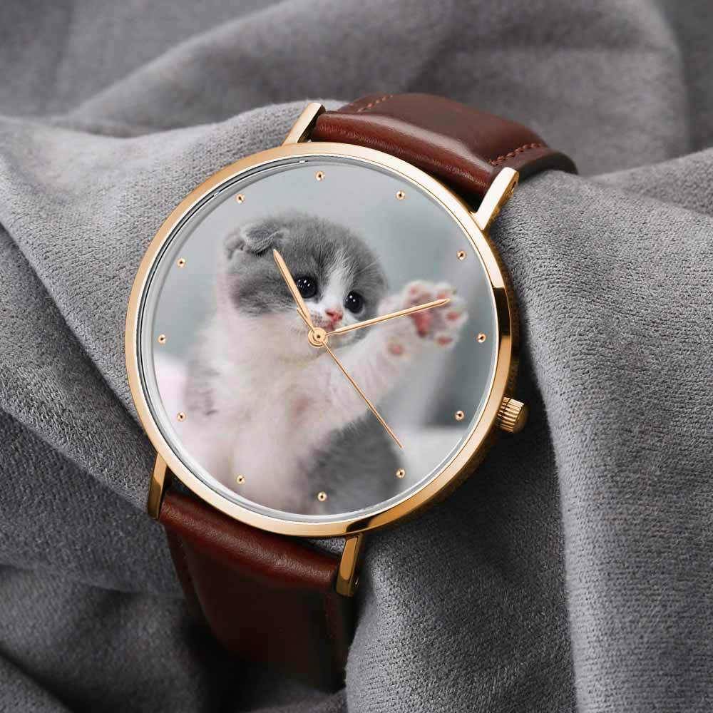 Grabable Femenino Reloj de Foto Tono de Oro Rosa Correa de Cuero Marrón 36mm