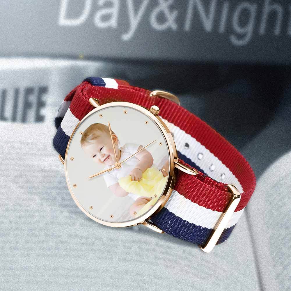 Grabable Femenino Reloj de Foto Tono de Oro Rosa Correa de Nylon Color 36mm