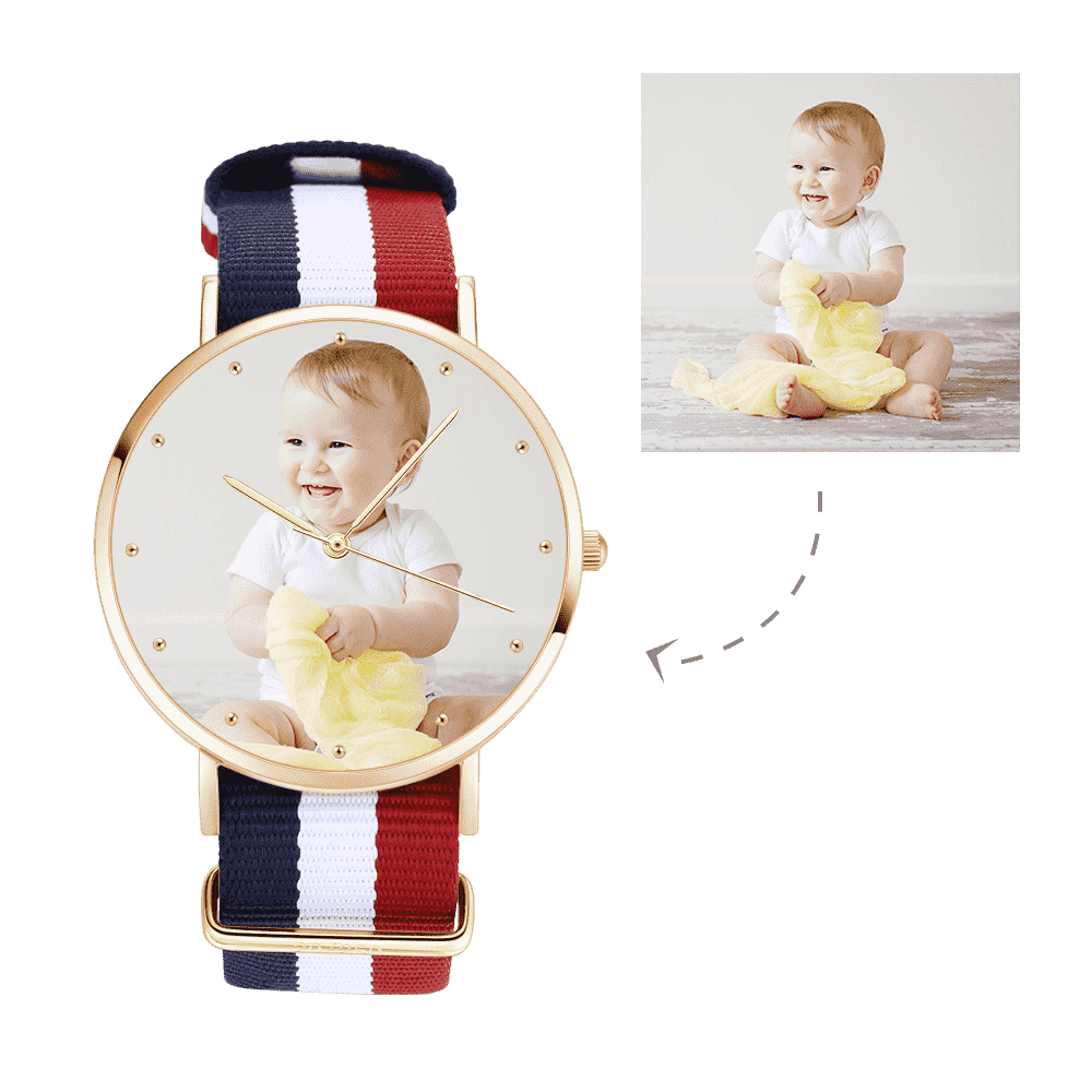 Grabable Femenino Reloj de Foto Tono de Oro Rosa Correa de Nylon Color 36mm