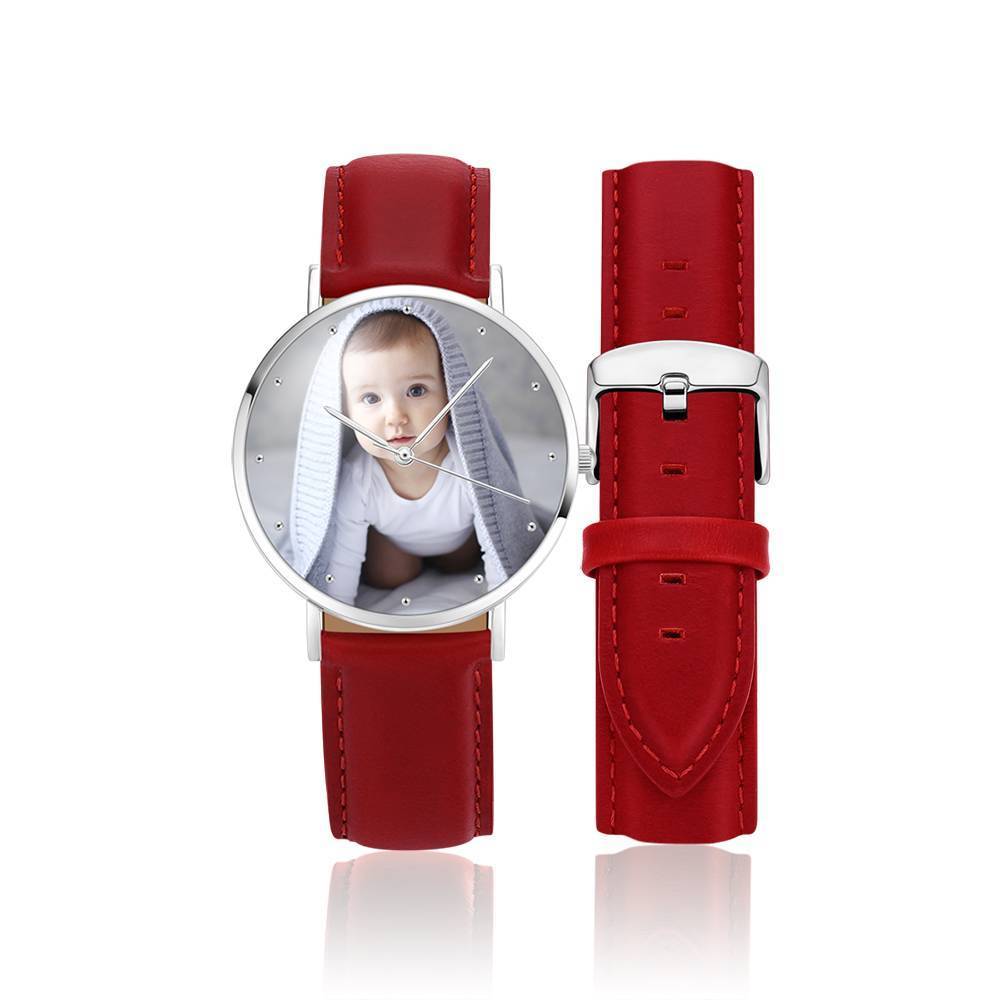 Grabable Femenino Reloj de Foto Correa de Cuero Rojo 36mm
