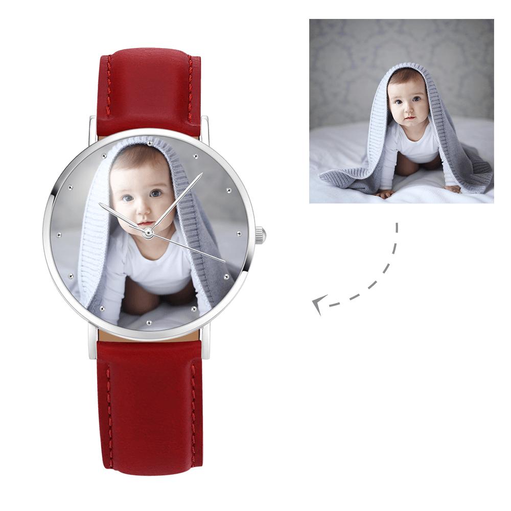 Grabable Femenino Reloj de Foto Correa de Cuero Marrón 36mm