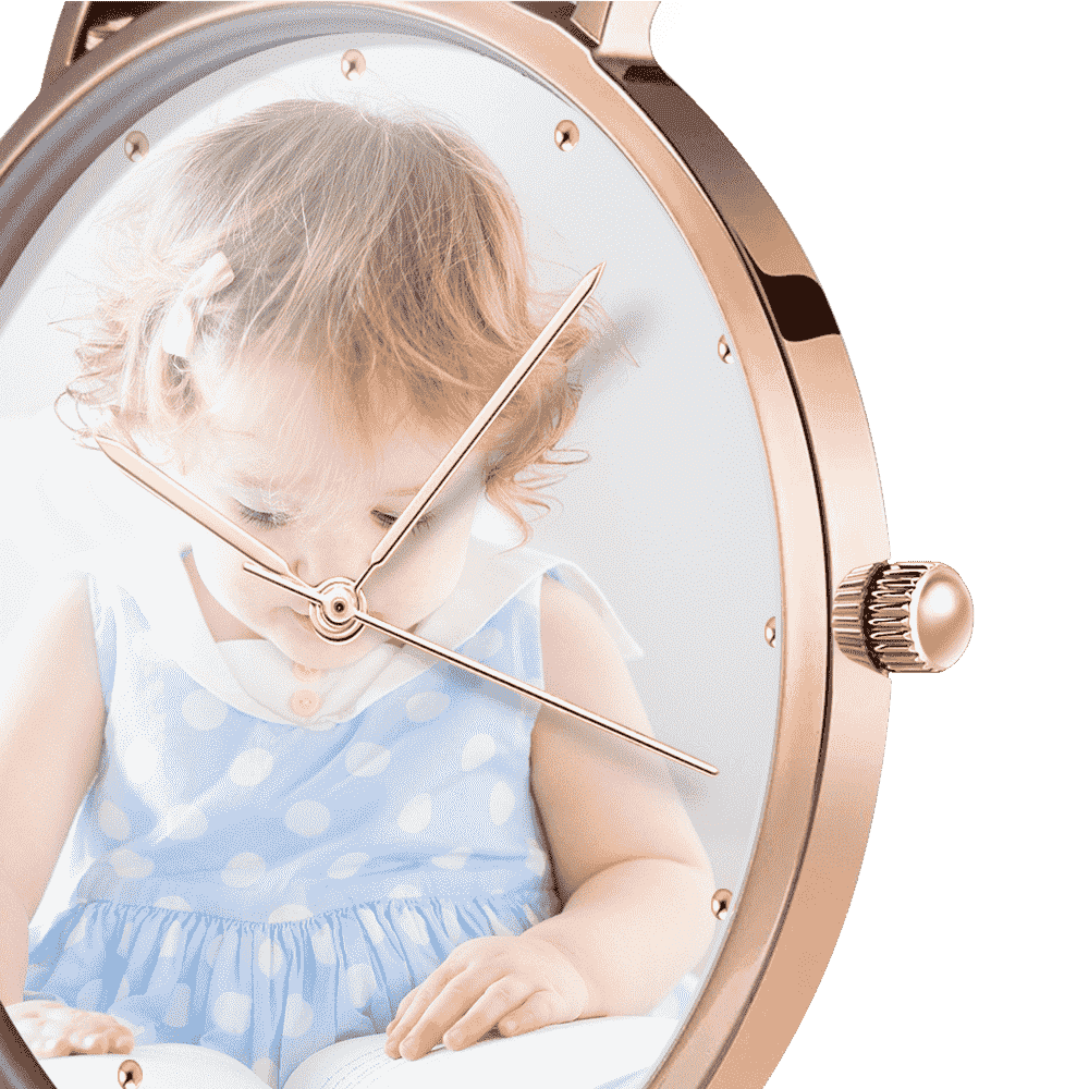 Grabable Femenino Reloj de Foto Tono de Oro Rosa Correa de Cuero Marrón 36mm