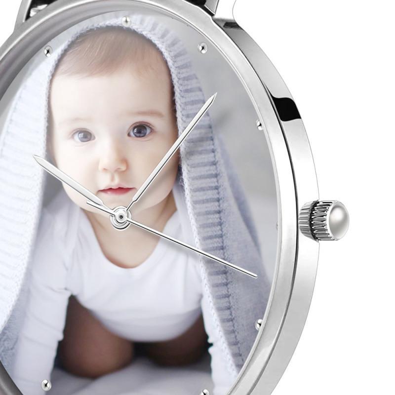 Grabable Femenino Reloj de Foto Correa de Cuero Rosado 36mm
