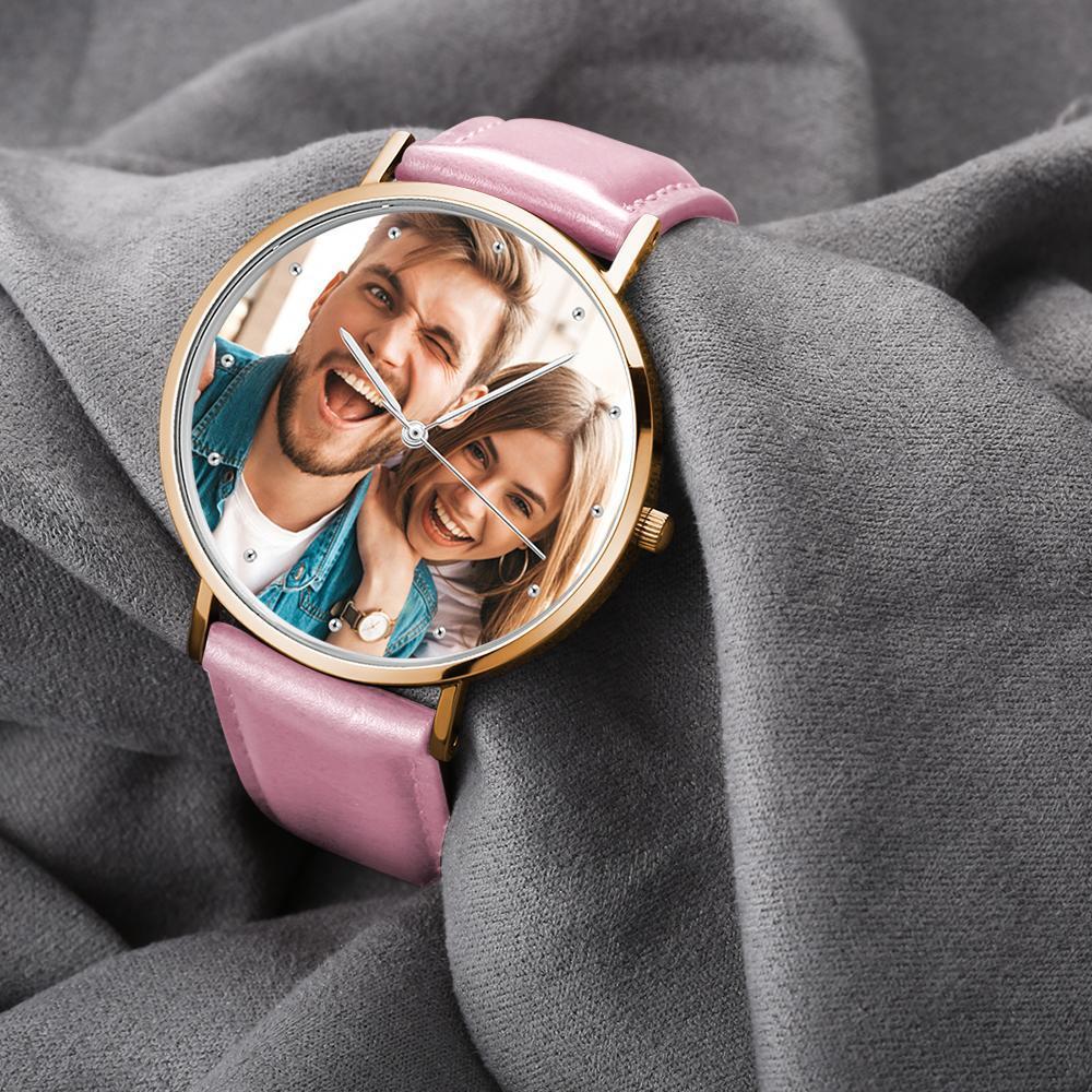 Grabable Femenino Reloj de Foto Tono de Oro Rosa Correa de Cuero Rosado 36mm