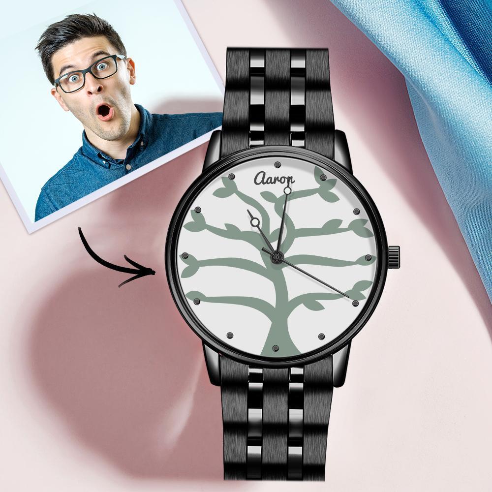 Reloj con Nombre Personalizado Reloj de Pulsera de Aleación Negra para Hombre 38 Mm Regalos Creativos (1-9 Nombres)