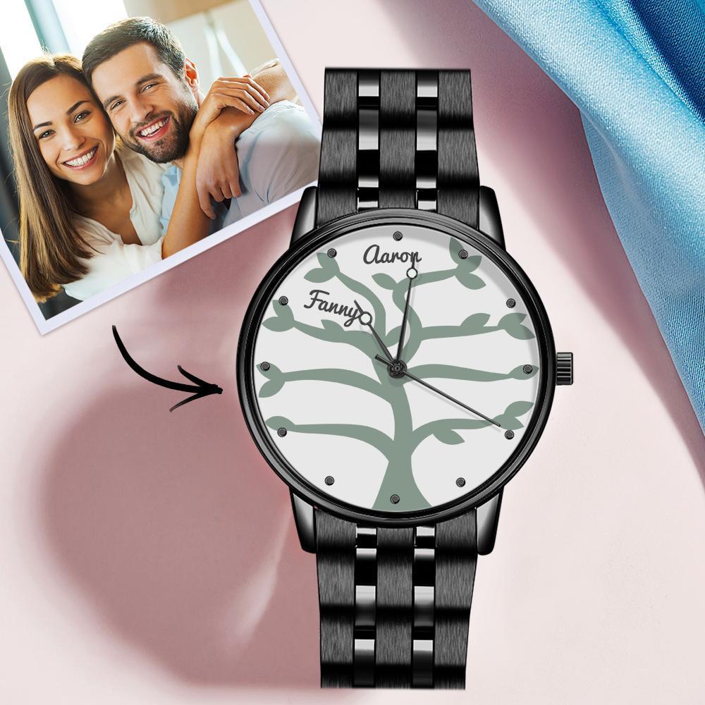 Reloj con Nombre Personalizado Reloj de Pulsera de Aleación Negra para Hombre 38 Mm Regalos Creativos (1-9 Nombres)