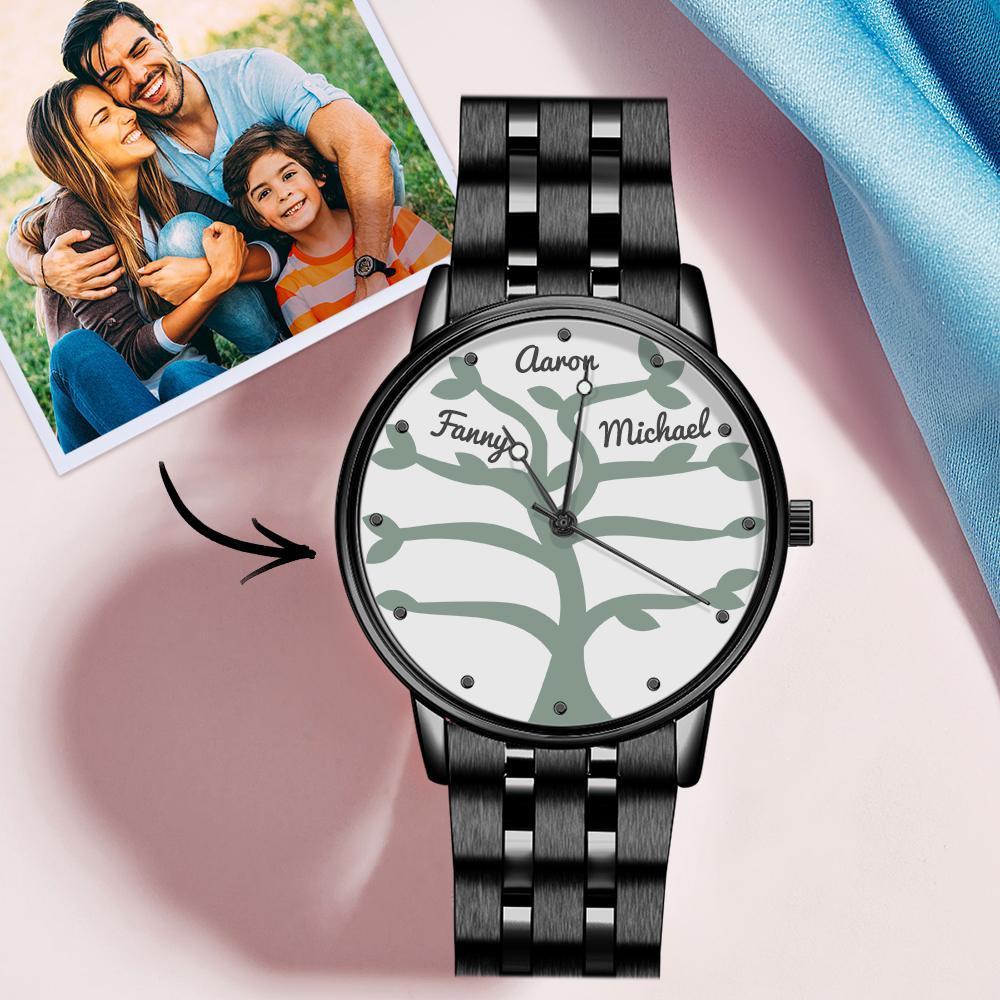 Reloj con Nombre Personalizado Reloj de Pulsera de Aleación Negra para Hombre 38 Mm Regalos Creativos (1-9 Nombres)